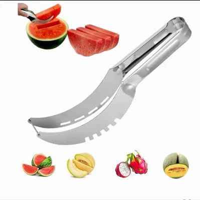 Tagliere per Anguria in Acciaio Inossidabile, Affettatore e Forbici per Frutta 2-in-1
