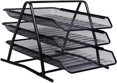 MEGA So 3-Tier Metal Mesh Desk Organiser, Black - Best Deal