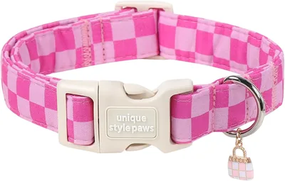 Unique Style Paws Pink Gingham Dog Collar Best Deal