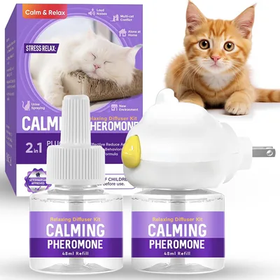 Feromoni per Gatti, Diffusore di Feromoni per Ridurre Graffi e Marcature, Soluzione di Rilassamento per Gatti per 60 Giorni, 2 Ricariche