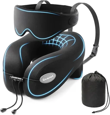 Travel Neck Pillow with Eye Mask & Head Support