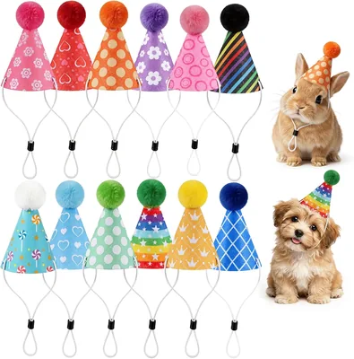 12PCS Gorros de Cumpleaños para Perro, Sombreros de Fiesta de Tela No Tejidos | Varios Colores, Decoraciones de Cumpleaños para