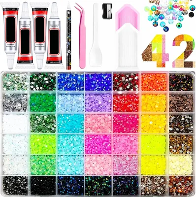 Mytovosn 42000pcs Resin Rhinestone Kit - 42 Färger, 3mm Glitter, Bedazzling for Nail Art