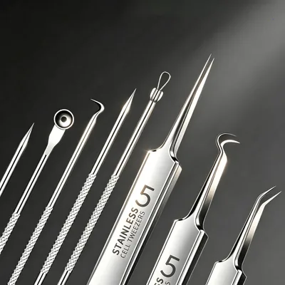 Herramientas para quitar puntos negros 8P con pinzas y extractor de comedones