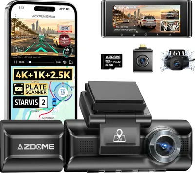 كاميرا AZDOME M550 Max ثلاثية القنوات للسيارات، 4K+1080P+2.5K للمقدمة والخلفية والداخلية، سوبر كاباسيتور مقاوم للحرارة