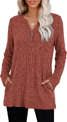 0FEEFAN Long Sleeve Shirts Women Crewneck Tunic Tops