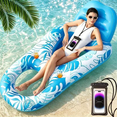 Anneau de piscine XXL pour adultes, matelas gonflable de 2 cm, hamac flottant avec tête, 160 cm x 90 cm