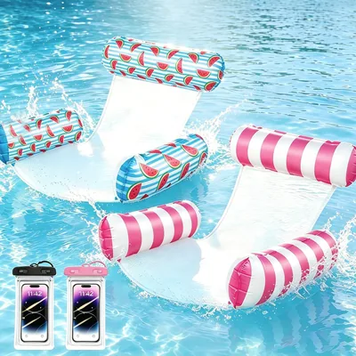 Buoy de natation pour adultes, 4 en 1 Matelas gonflable de piscine, Hamac gonflable avec deux pochettes étanches, Pliable et portable