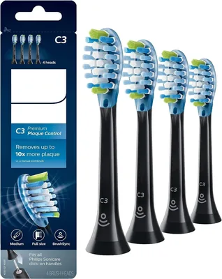 Original C3 Optimal Plaque Defence Compatible Philips - Black (Pack of 4) Best Deal