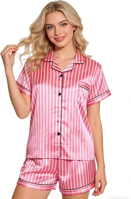BYHANG Pijama de Seda para Mujer, Pijama de Satén con Botones y Solapa, Conjunto de Dos Piezas de Satén Best Deal