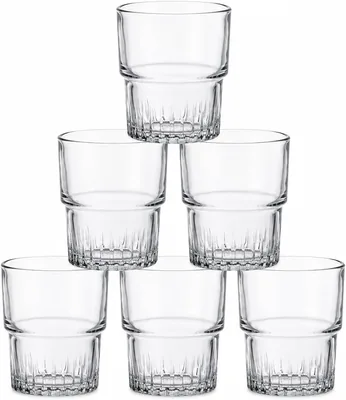 Duralex - Juego de 6 Vasos de Agua de 200 ml, Transparentes, Apilables, Diseño Compacto, Ahorro de Espacio