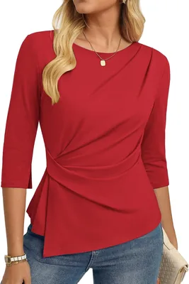 GRACE KARIN Women's 3/4 Sleeve Tops 2026 Trendy Casual Asymmetrical Shirts Outfits Slim Fit Business Work Blouses Best Deal