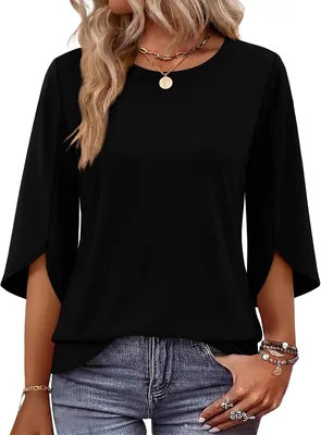 OFEEFAN Petal Sleeve Blouses Women Crew Neck Tops - Best Deal