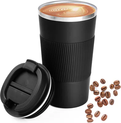 Travel Coffee Mug, Black, 17oz Stainless Steel - 69% Off