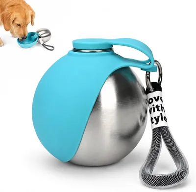 2 in 1 Dog Water Bottle - 10oz Stainless Steel Travel Dispenser Best Deal