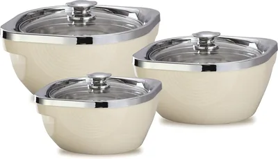 3-Piece Insulated Casserole Set - White & Chrome, 2L, 1.5L, 1L