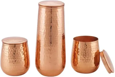 Traditional 100% Copper Jug Tumbler Set - Bedside Water Carafe - Premium Kitchenware