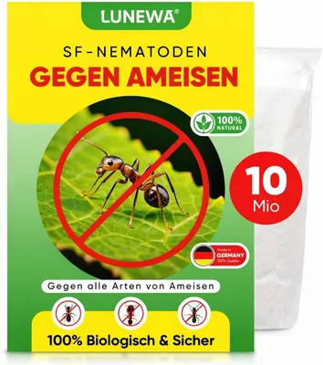 LUNEWA® Aktive SF Nematoden gegen Ameisen, Wirksame Ameisenbekämpfung mit Nestwirkung, Umweltfreundlich, Chemiefrei, EA Best Deal