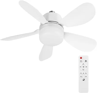 Ventilador de techo genérico con luz y control remoto, E27/E26 LED regulable, 5 aspas, silencioso, 3 velocidades