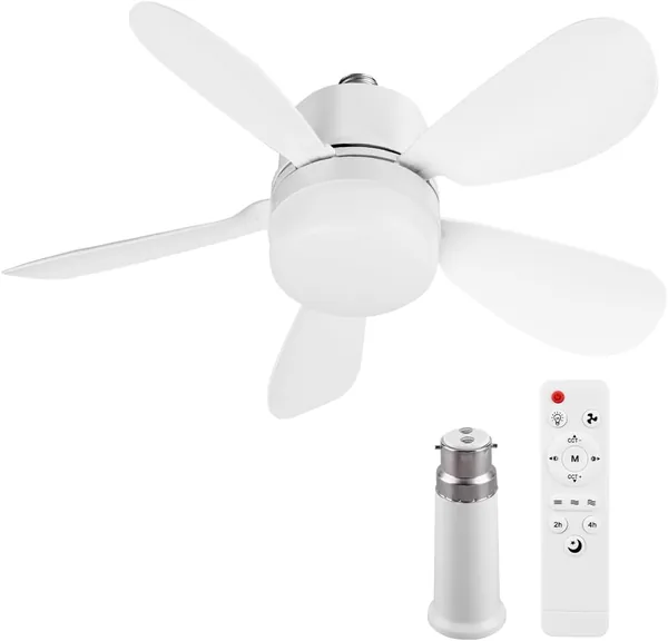 Ventilador de techo con luz y control remoto, E27/E26 Dimmable LED, 5 aspas, silencioso, 3 velocidades, para sala de estar, O