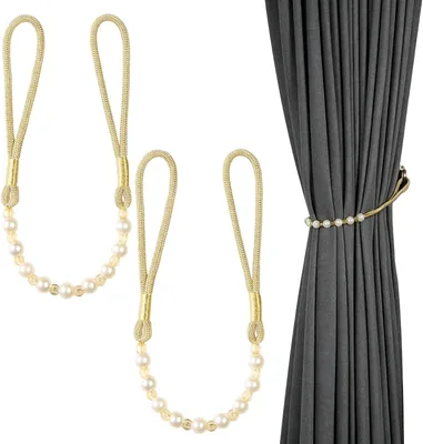Två paket Guld Bead Curtain Wrap, Dekorativa Gardinfäst med Braidad Rör för Hem & Ofis