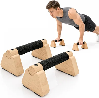 AJIEQAQ Premium Holzerne Push-Up Griffe - Parallettes für Kalisthenik & Krafttraining, Handstandblöcke & Push Up Bars, E