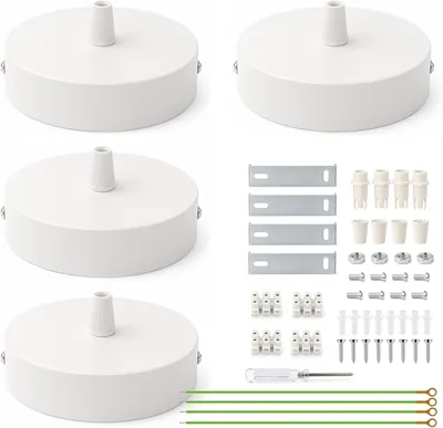 LongZYU Set de 4 Spotlights Plafond Rose, Rosette Plafond Blanche 100 x 25 mm, avec Connecteurs et Tournevis