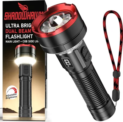 Shadowhawk 8+1 LED Taschenlampe mit 1000000 Lumen und COB Seitenlicht | Aluminium-Legierung taktische Lampe, kombinierte Spot- und Flutbeleuchtung
