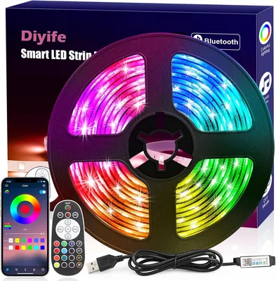 Diyife 5M RGB LED Light Strip - Bluetooth & IR Remote, Music Sync