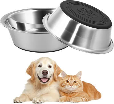 BYHANG Comedero para Perro de Acero Inoxidable, Set de 2 Cuencos para Perros Anti-Slip Sin BPA Bowl para Mascota Comida