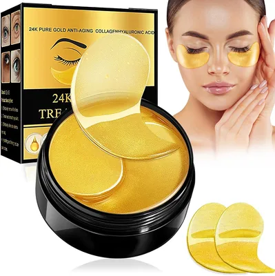 60 Pezzi Patch Occhi Oro 24k, Maschera Collagene per Occhi, Combatti Cerchi Scuri e Borse sotto gli Occhi, Idratante e Lenitiva per Gonfiore