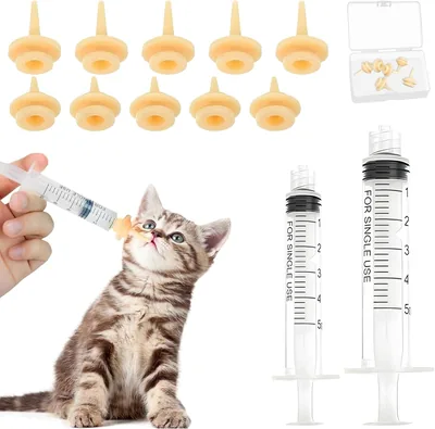 BUKLUKE Dyrfodset, 10 stk Silikon Nippel med 10ml och 5ml Syringa, Födselsfles för Hundar, Katter eller Annat