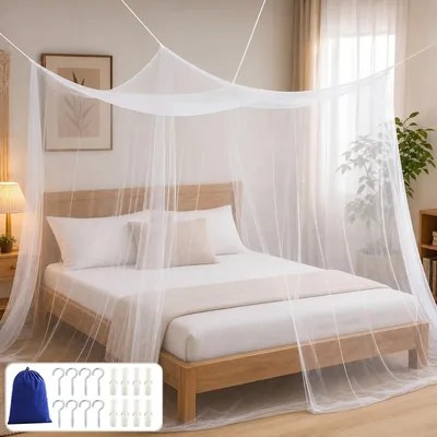 Moustiquaire de lit ZUFIO pour lit simple ou double, filet anti-moustiques voyage 2 places rectangulaire (200x200x220 cm)