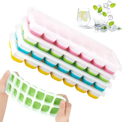 4 Pièces Bacs à Glaçons avec Couvercle et Moule, 14 Compartiments - 50% Off