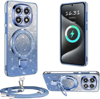 Étui XCYYOO avec Cord pour Xiaomi Redmi Note 14 Pro 5G - Protection transparente cristalline pailletée en silicone avec support