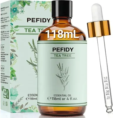 PEFIDY Olio Essenziale di Tea Tree 4ml Melaleuca Alternifolia Distillato a Vapore con Goccia per Diffusore, Shampoo, Unghie e Pelle - 88% di Sconto
