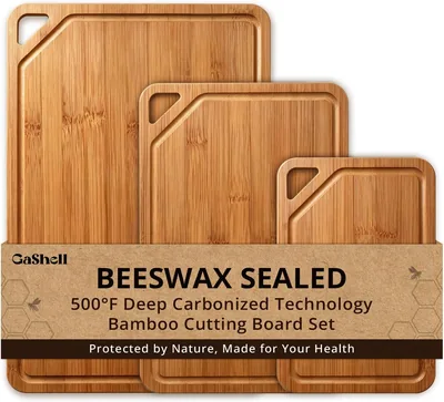 GASHELL Bamboo Cutting Board Set (S+M+L) - Beeswax Coating