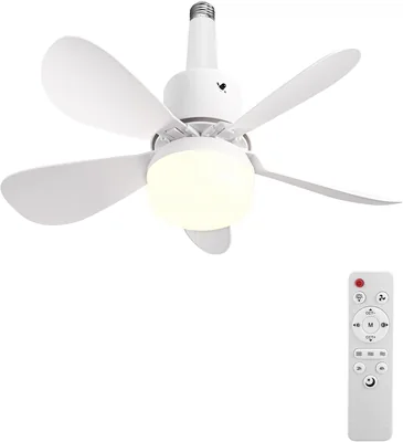 Ventilateur de plafond avec lumière et télécommande, E27/E26 LED Dimmable 5 pales, Silencieux, 3 vitesses, pour chambre à coucher