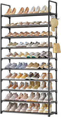 Kitsure Zapatero de 10 Niveles con Ganchos, Color Negro