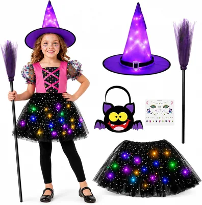 Halloween Witch Costume Girls LED Tutu Tulle Skirt