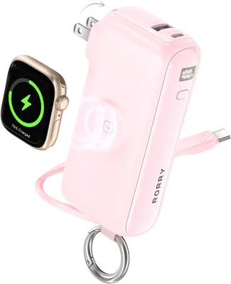 Rory Flow モバイルバッテリー、統合型アウトレット（40W、10,000mAh、USB-Cケーブル内蔵）、Apple Watch 対応、4デバイス