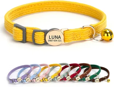 Collar Personalizado para Gato Gxsterd, Collares de Pana con Nombre y Teléfono, Collares con Cascabel para Gato