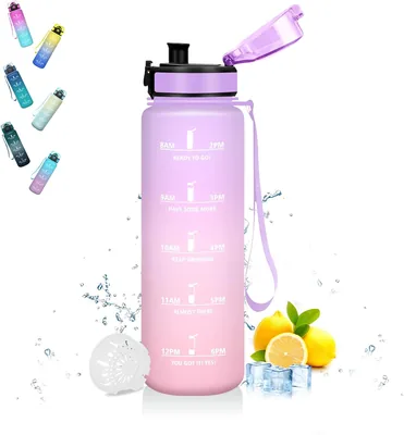 Botella de agua Mujigaga de 500 ml, sin fugas para niños, con filtros, cantimplora con marca horaria, diseño con cierre, portátil
