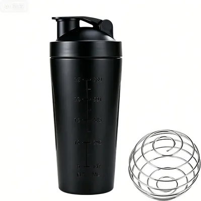Protein Shaker Bottle Gym, 750ml Stainless Steel Blender, Leak Proof, Black