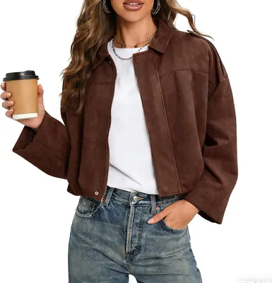 LEACOOLKEY Faux Suede Bomber Jacket