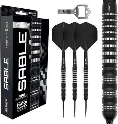 Red DRAGON Darts - Sable Series | Winmau Switch Points | 90% Tungsten Steelarts | Parallel, Torpedo & Bomb Bar