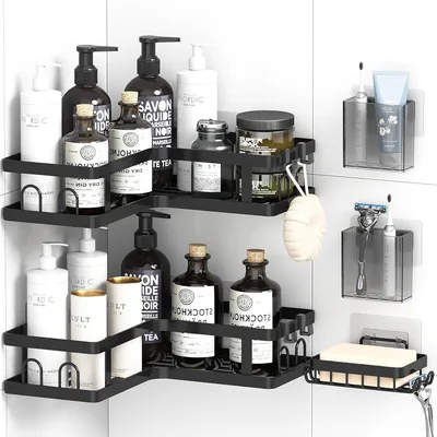 Gabeeriso Corner Shower Caddy Organizer - Rust-Resistant, Drill-Free Installation, Built-In Soap Holder, ID - 13% Off