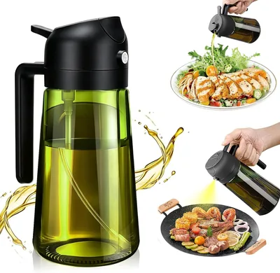 TOPONE Dispensador de Aceite de 470ml, Aceiteras de Cocina, Oil Dispenser | Pulverizador de Aceite de Vidrio 2 en 1