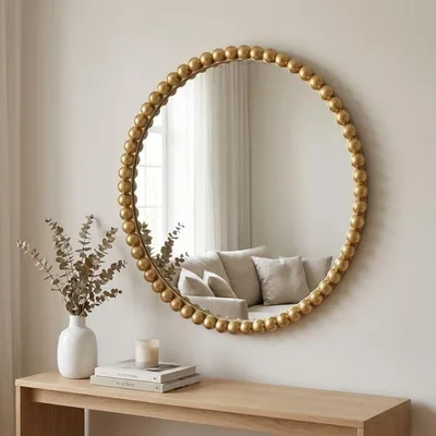 Danube Home Zenora Round Bead Mirror 80x80*3cm Gold Decorative Wall Mirror 27% Off