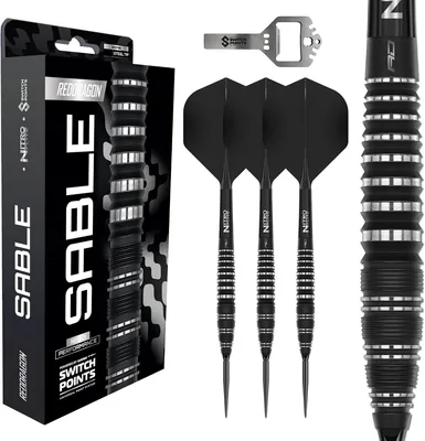 Red DRAGON Darts - Sable Series | Winmau Switch Points | 90% Tungsten Steelarts Set | Parallel, Torpedo & Bomb Bar